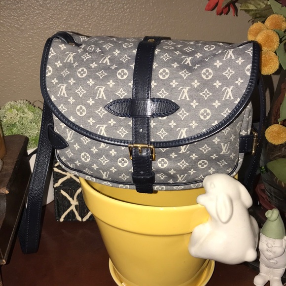Louis Vuitton Navy Mini Lin Saumur Crossbody Bag - Picture 1 of 14